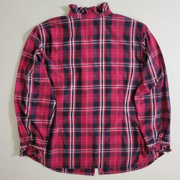 Chaps Women's Red Black Plaid Button-Down Ruffle Long Sleeve Shirt - Picture 14 of 16
